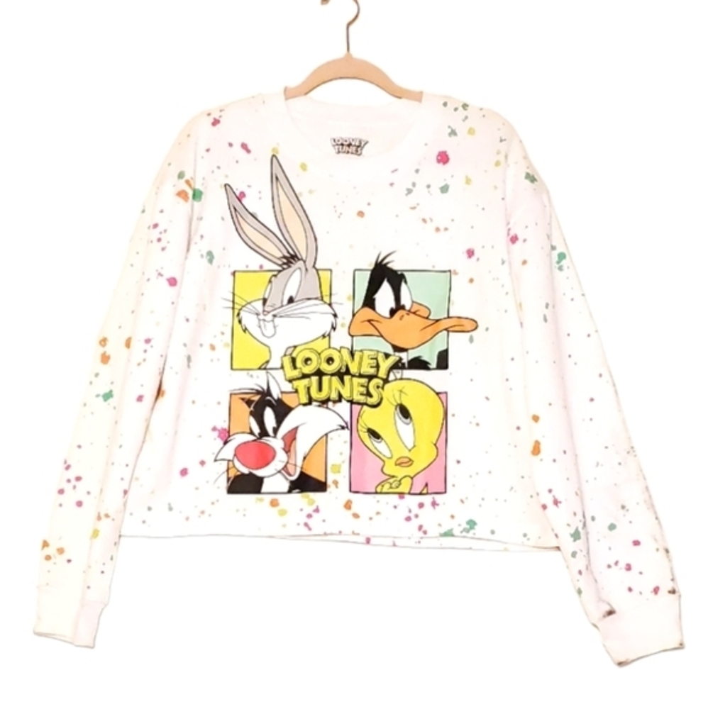 Looney‎ Tunes White Sweatshirt Long Sleeve Paint Splatter Size XXL